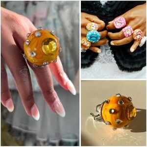 “Cutie Pop” clay resin epoxy Swarovski crystal oversized cocktail ring